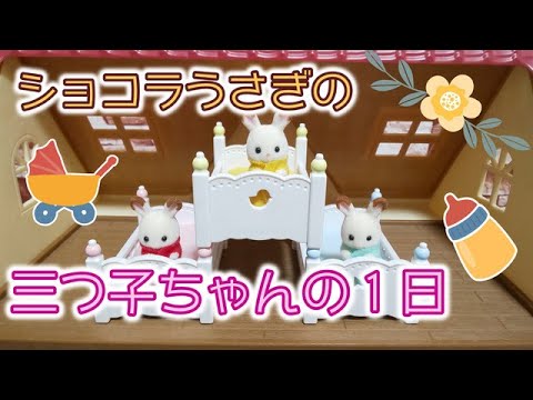 【シルバニアファミリー】ショコラうさぎの三つ子ちゃんの1日♪ルーティーン　女の子　おもちゃ　おままごと